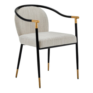 Modern Upholstered Dining Chair With Sleek And Design Fabric And Metal (Set of 2) - Beige / Black