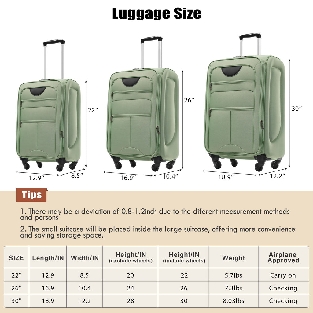 Softside Luggage Expandable Set With Duffel Bag Upright Spinner