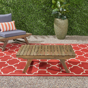 Outdoor Acacia Wood Coffee Table With Open Slat Design - Gray