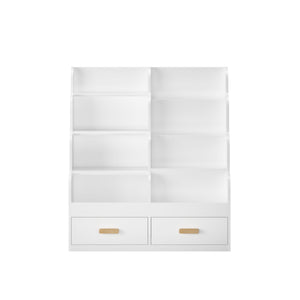 Bookshelf With 2 Storage Drawers, Front Facing Bookcase And Toy Organizer, Multi Tier Reading Shelf - White