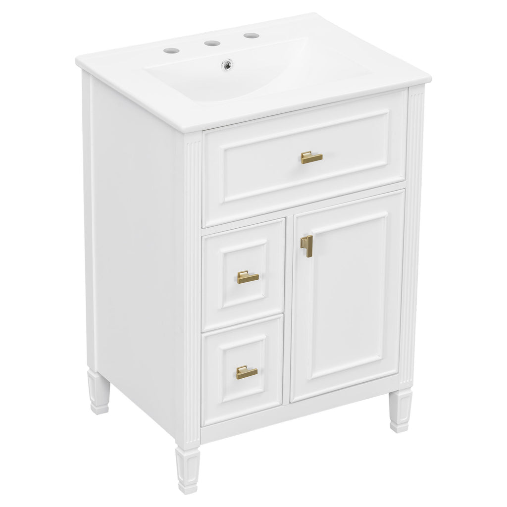 Bathroom Vanity With Sink, Flip Drawer, 2 Drawers, Adjustable Shelf