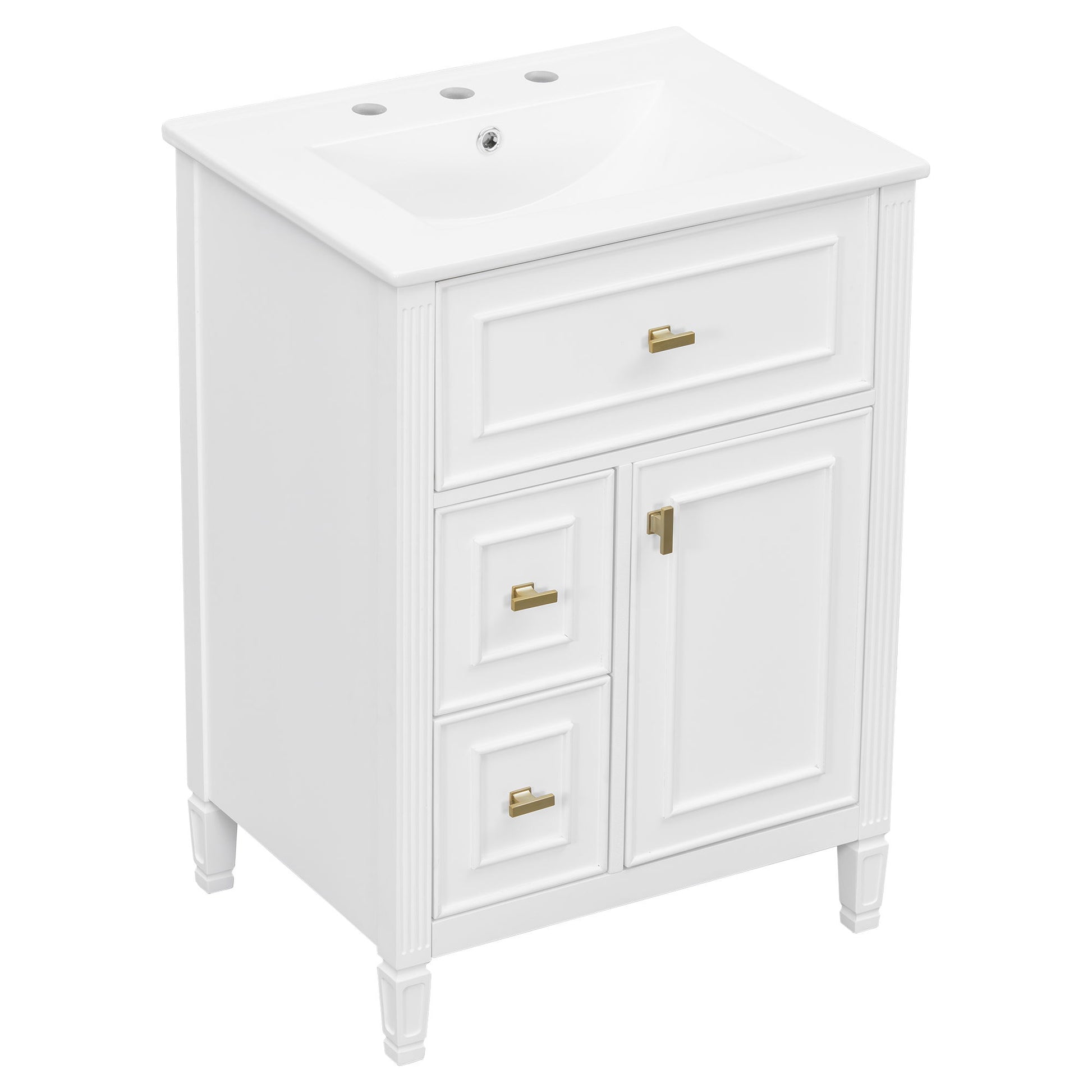 Bathroom Vanity With Sink, Flip Drawer, 2 Drawers, Adjustable Shelf