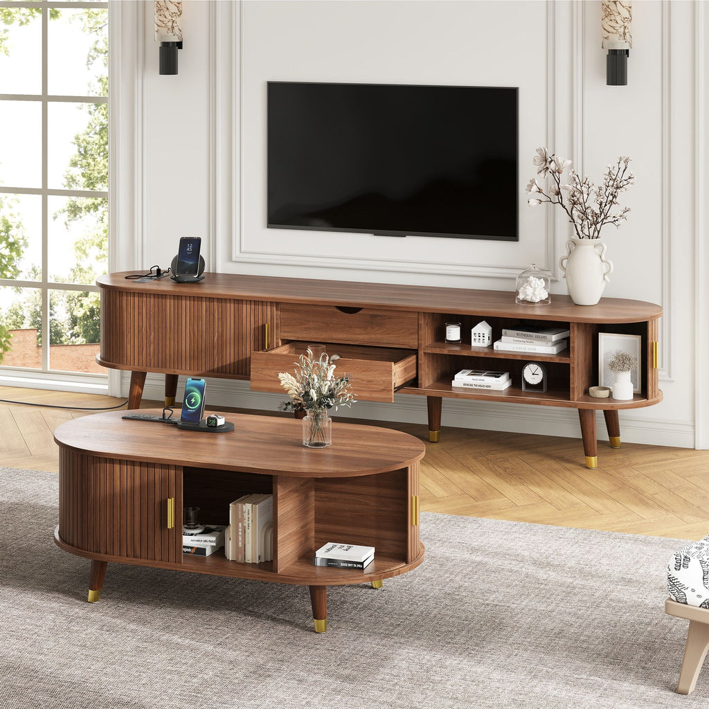TV Stand & Coffee Table Set With Charging Station