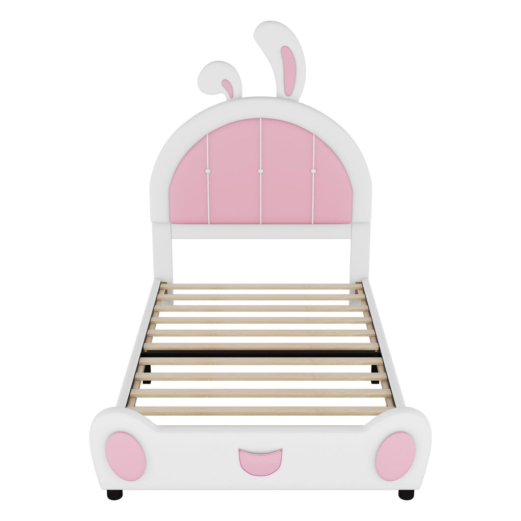 Upholstered Platform Bed With Rabbit Shaped Headboard