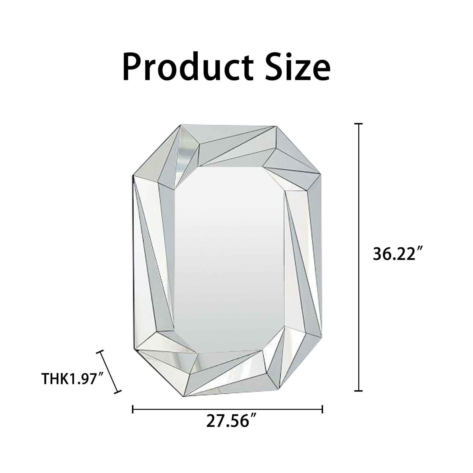 Diamond Shaped Wall Mirror With Beveled Edge Frameless Design - Silver