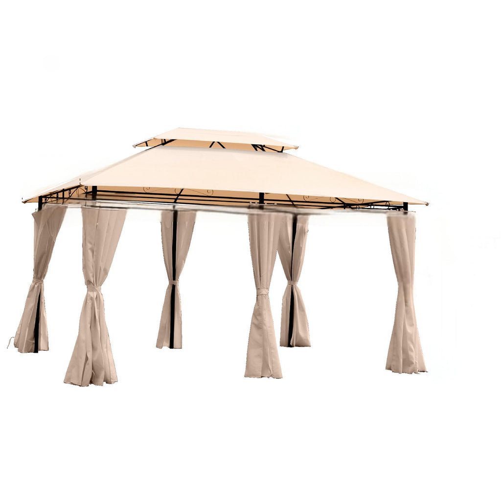 Outdoor Patio Gazebo Tent With Ventilated Double Roof And Sidewall