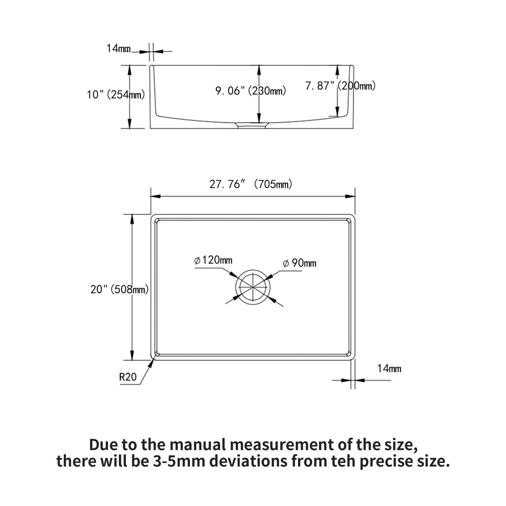 Elegant Farmhouse Apron Front Ceramic Single Bowl, Kitchen Basin