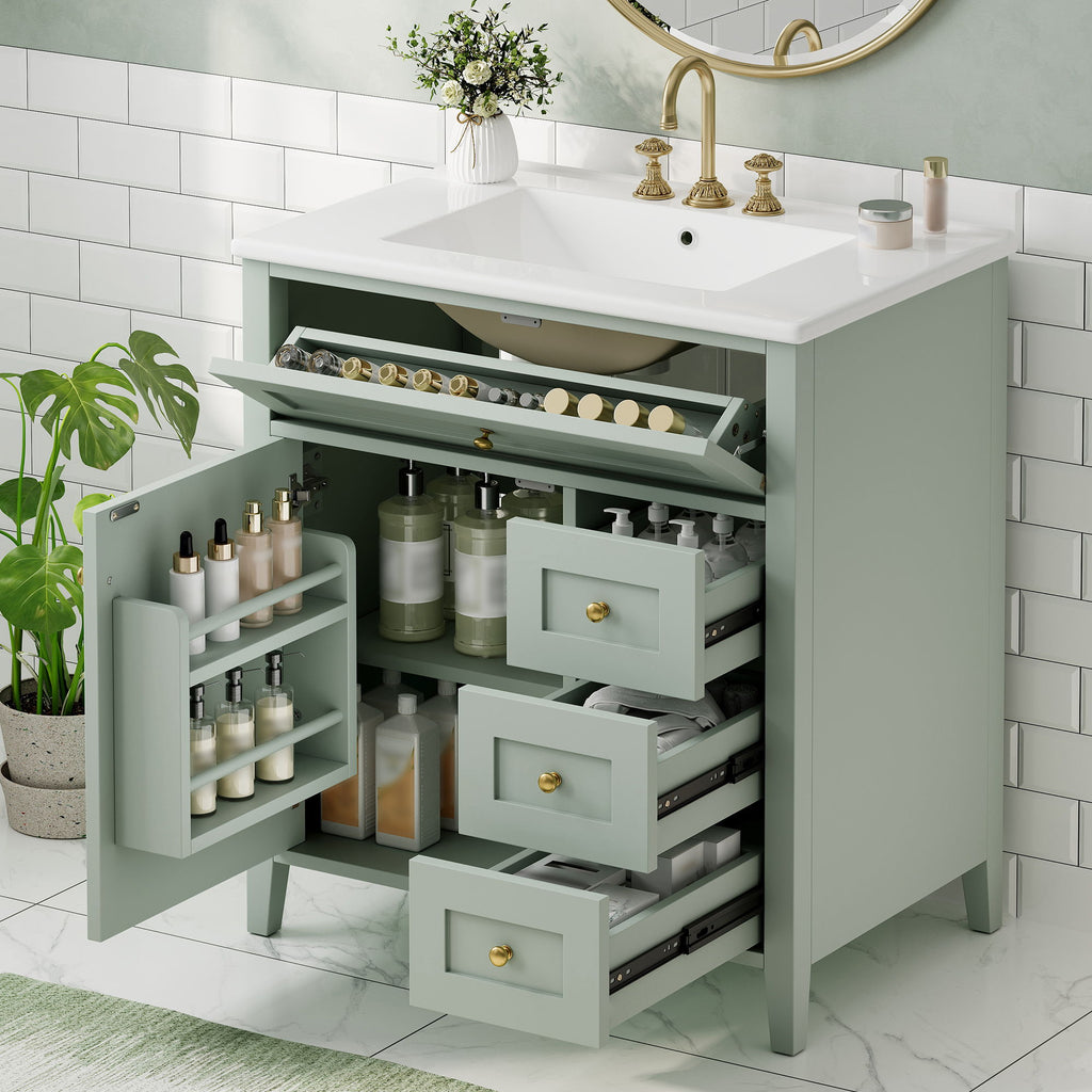 Bathroom Vanity With Sink, 3 Drawers And Adjustable Shelf