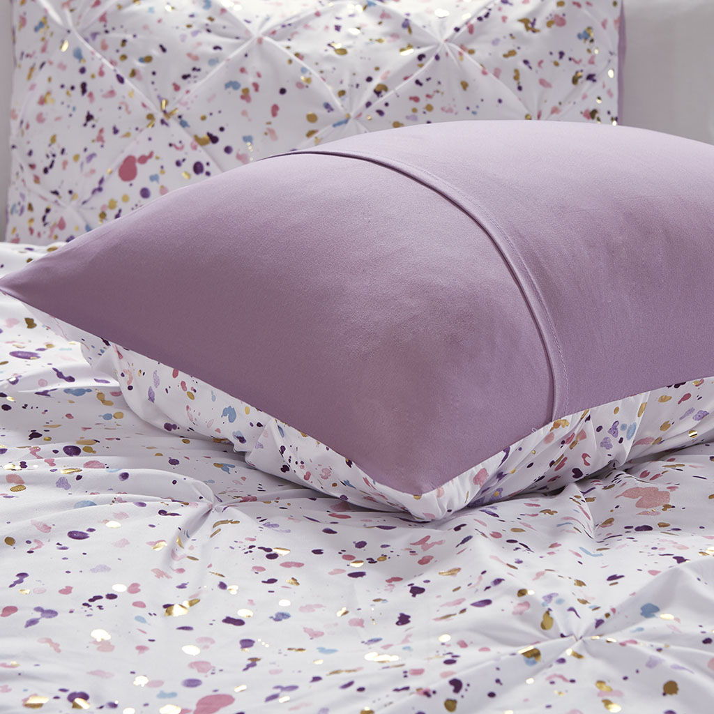 Abby - Twin Metallic Printed And Pintucked Comforter - Plum