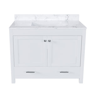 43" Bathroom Vanity With Artificial Marble Carrara Top Set, Multi Functional Cabinet With Doors And Drawer - White