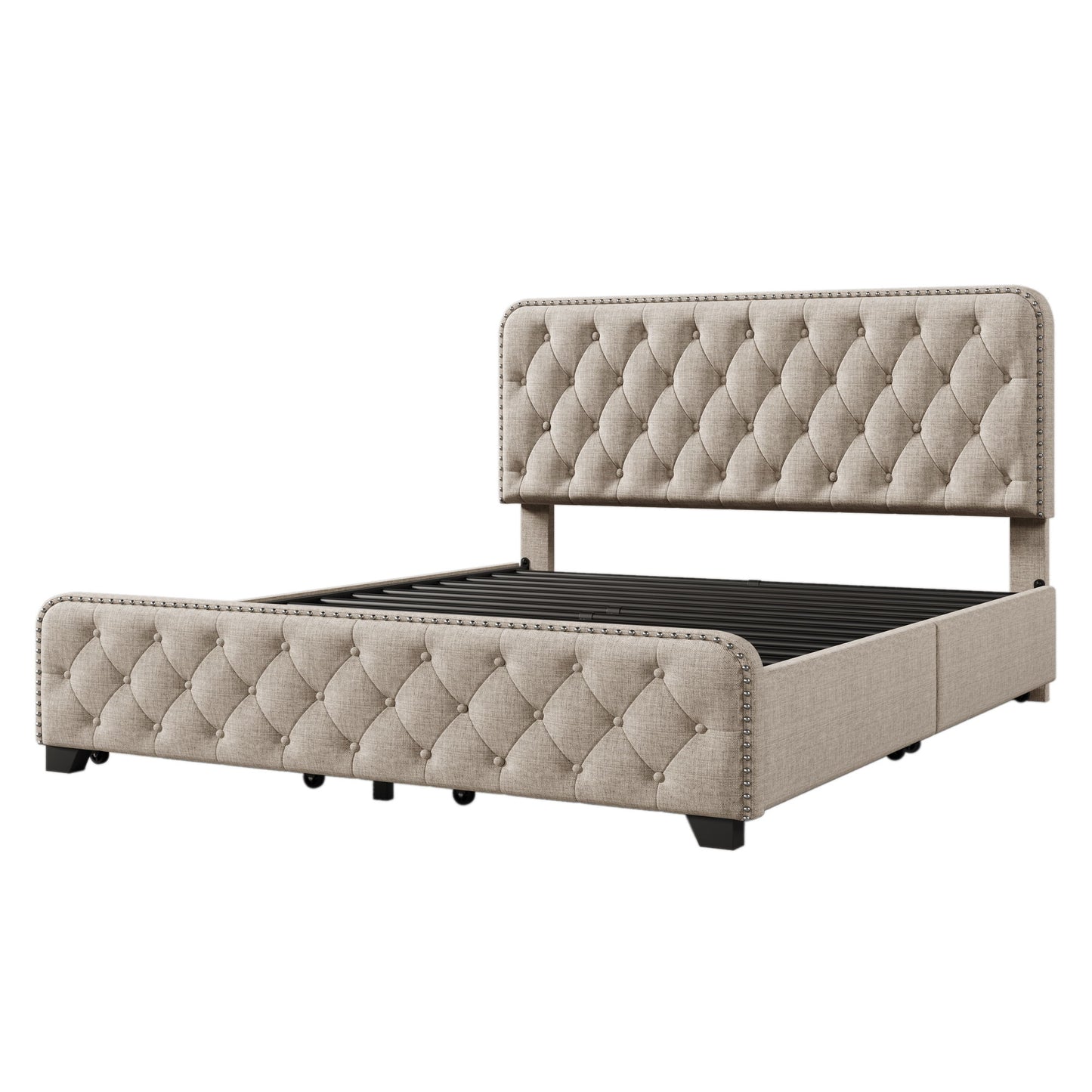 Gewnee - Queen Upholstered Platform Storage Bed - Beige