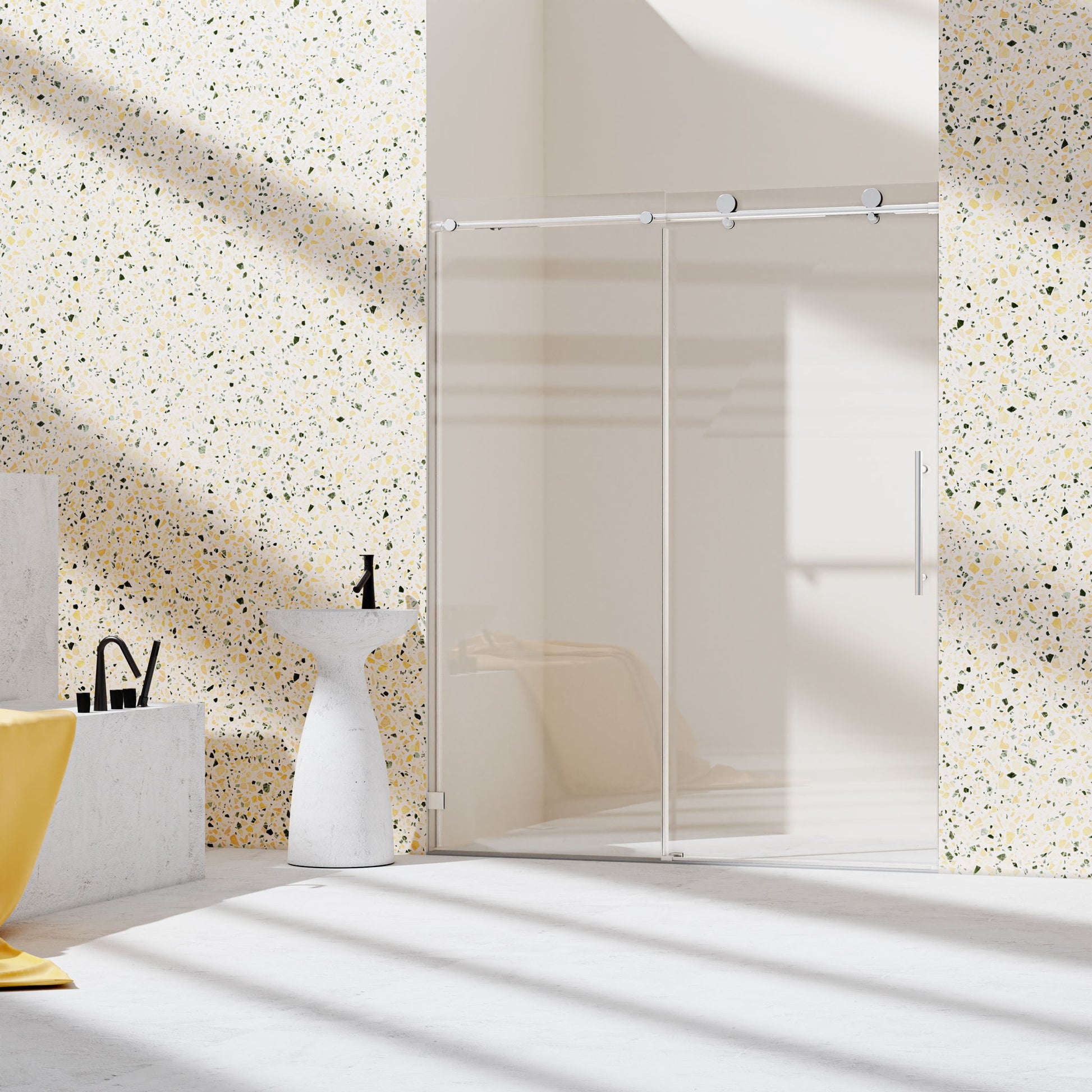 Frameless, Single Sliding Soft Close Shower Doors, 5/16" Sgcc Tempered Glass