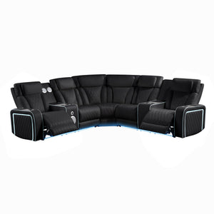 Electra - Power Recliner Sectional Sofa With Power Headrests, Console Loveseats, Wedge, LED Light Strip, Speakers