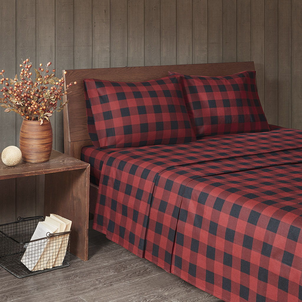 Flannel - Queen Sheet Set - Red / Black Buffalo Check