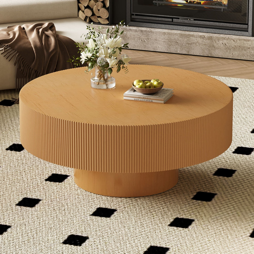 Elegant Round Coffee Table With Thick Tabletop