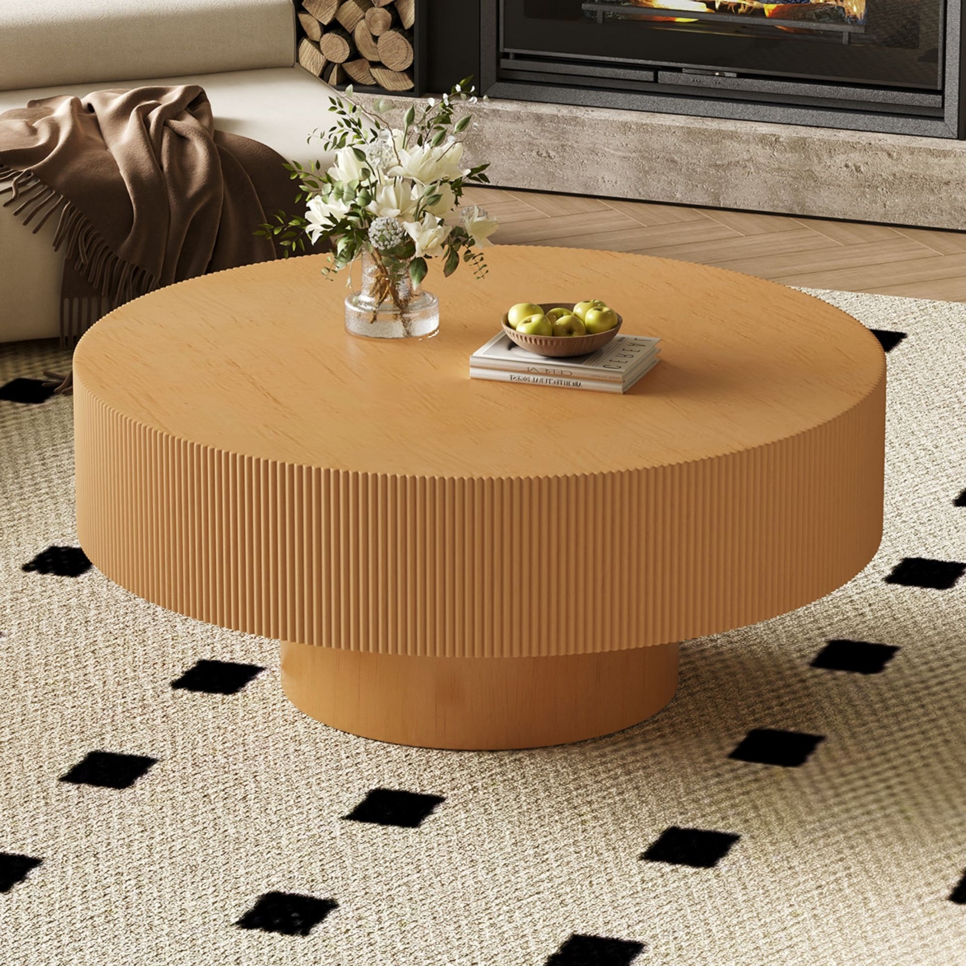 Elegant Round Coffee Table With Thick Tabletop
