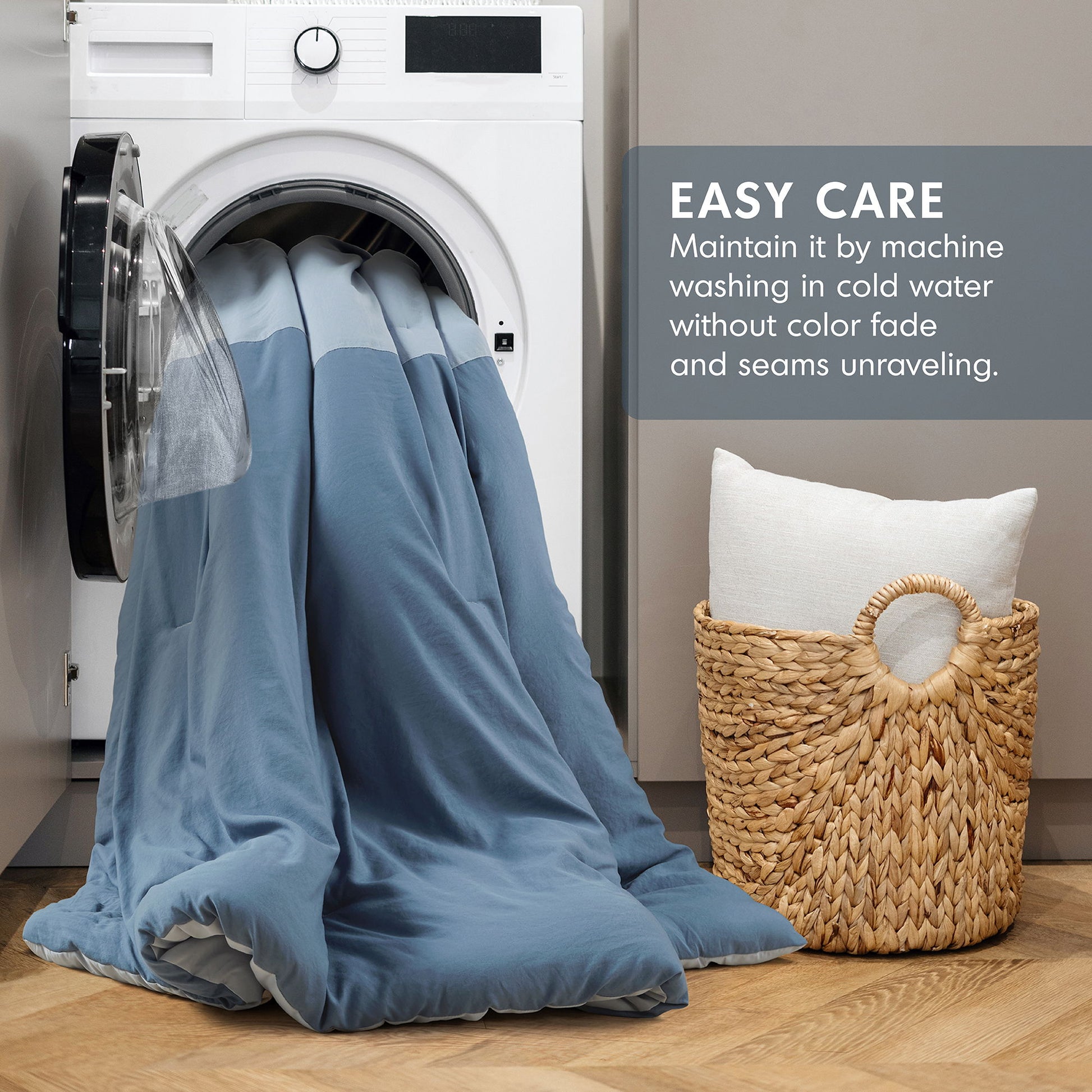 Miro - Full/Queen Soft Washed Block Comforter Set - Blue