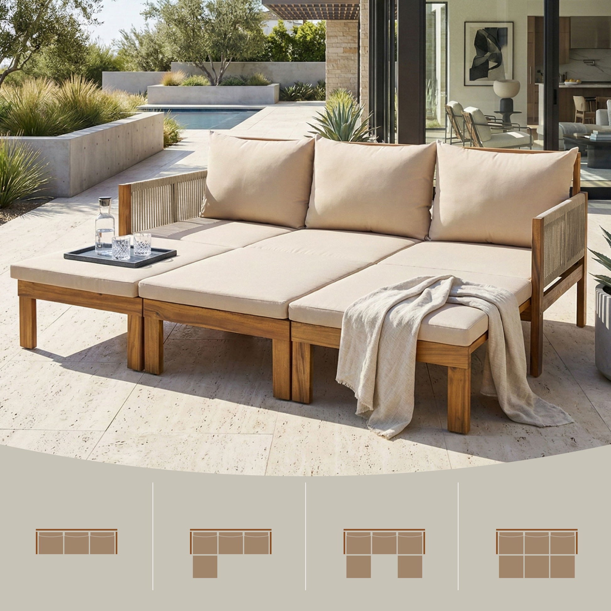 Outdoor 3 Seat Patio Sunbed