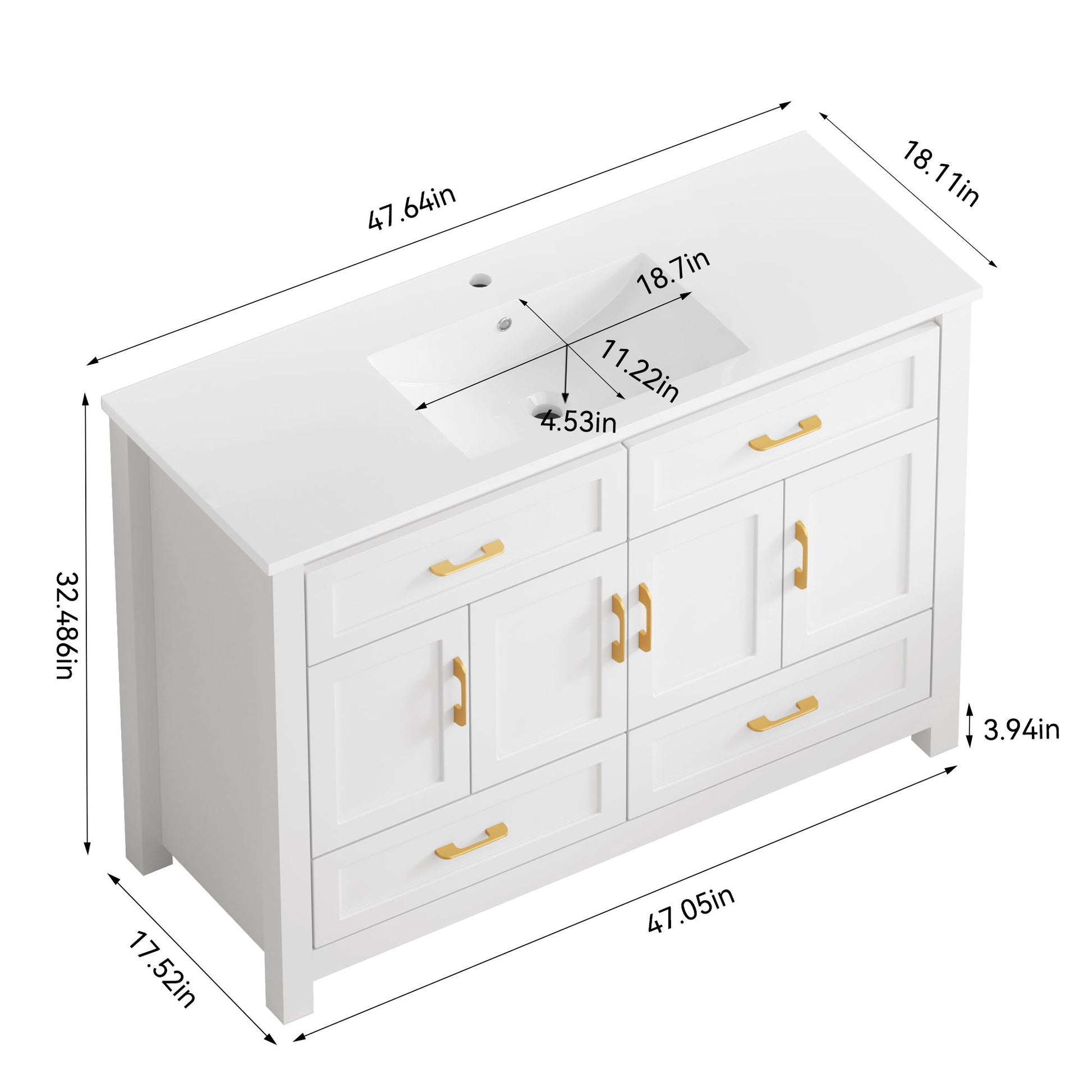 Bathroom Vanity With Sink Combo, 4 Soft Close Doors And 4 Drawers