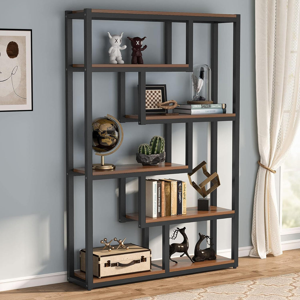 6 Tier Etagere Bookcase With Asymmetrical Shelves For Living Room