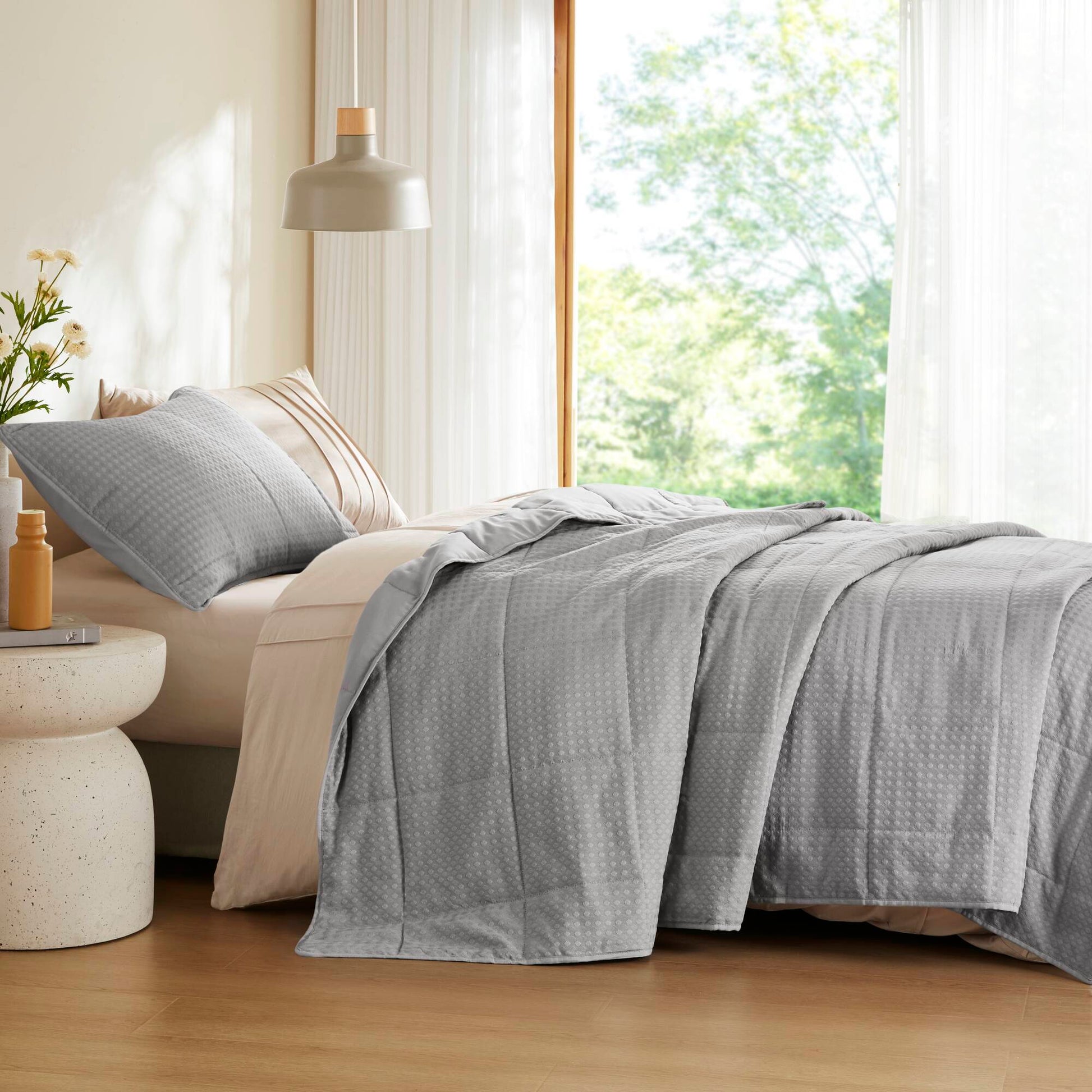 Mina - Twin/Twin Long Waffle Weave Textured Quilt Set - Gray