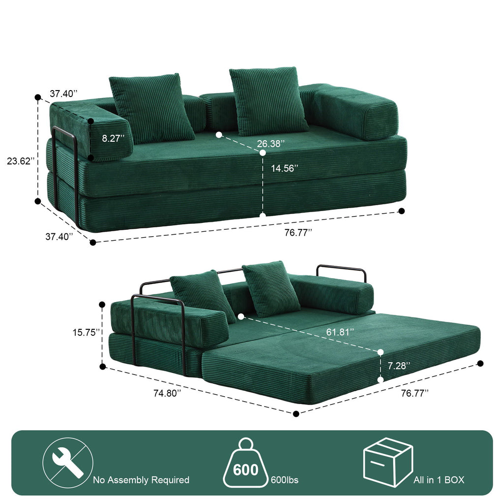 Floor Couch, Convertible Floor Sofa Bed With Pillow Back Support Armrest