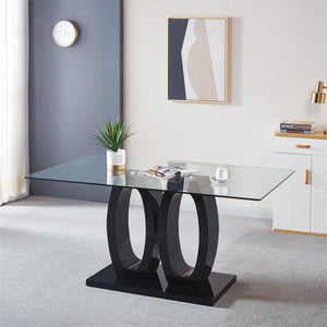 Contemporary Double Pedestal Dining Table, Tempered Glass Top