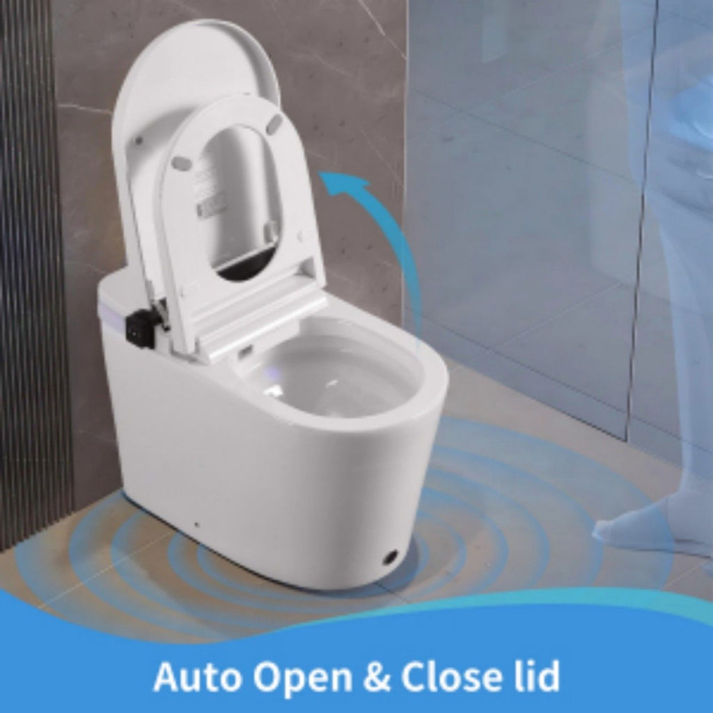 Smart Toilet With Bidet Seat Built In, Auto Open / Close Seat, Foot Sensor, LED Display - White