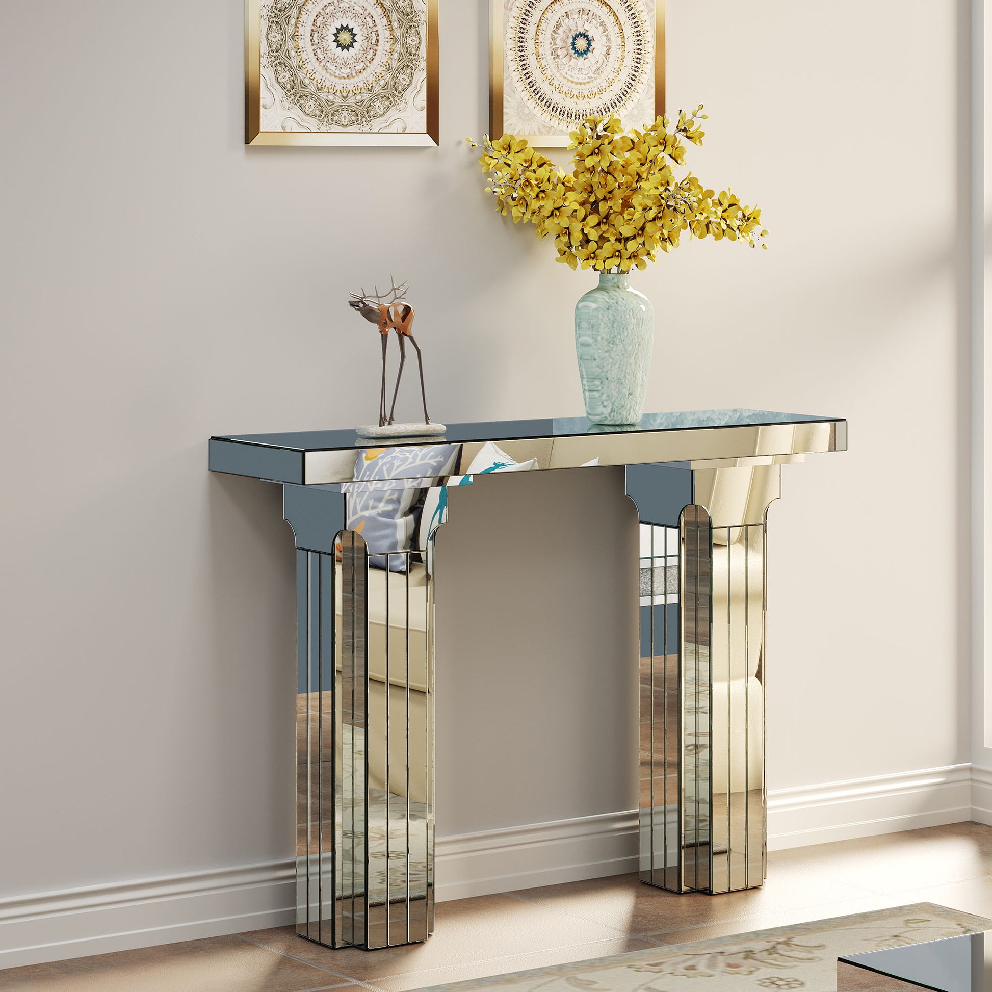 Console Table, Rectangular Entryway Desk For Living Room - Silver