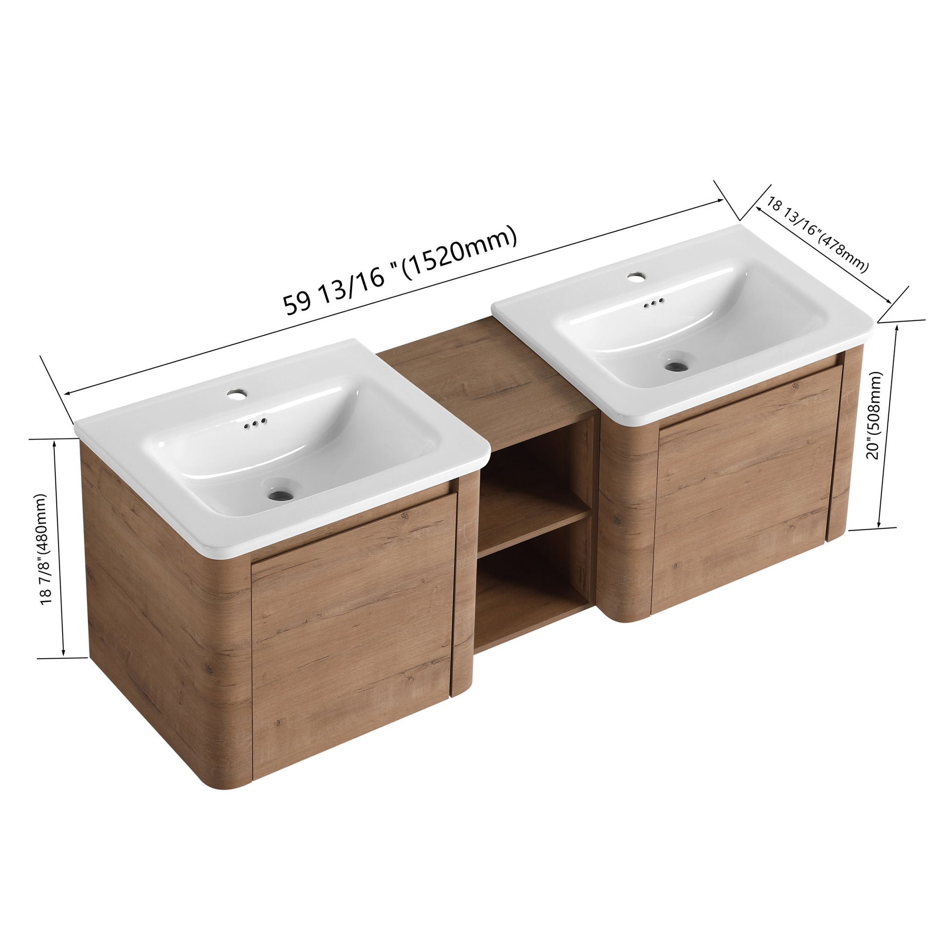 Wall Mounted Bathroom Vanity With Sink And Storage Shelves, Soft Close Doors