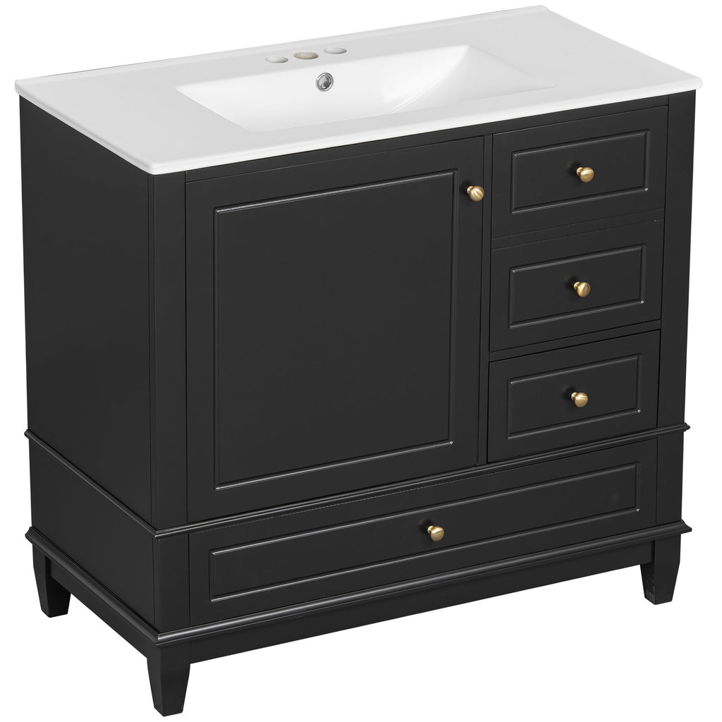 Modern Bathroom Vanity With Sink, 3 Drawers & Cabinet