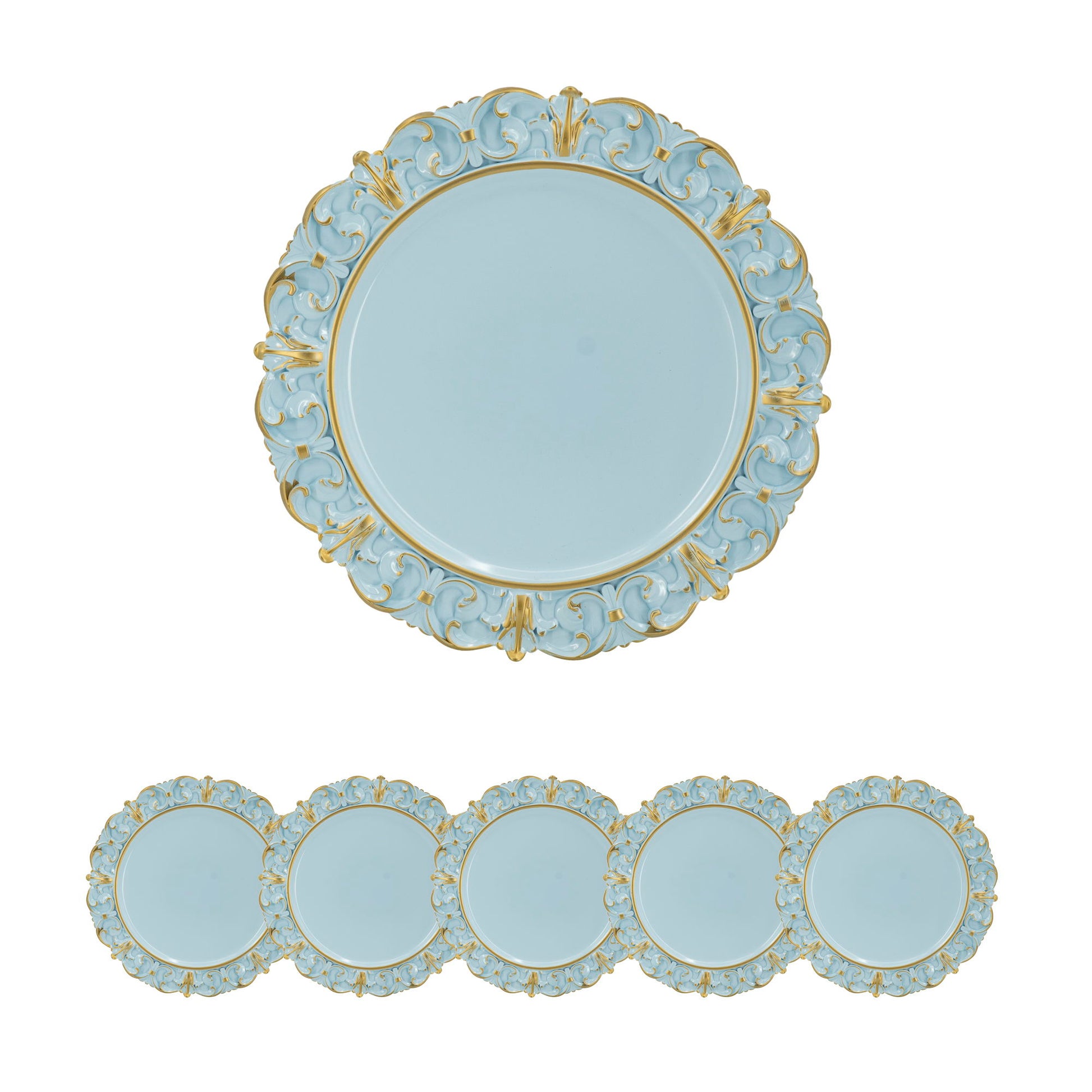 Plastic Charger Plate (Set of 6) - Blue / Gold