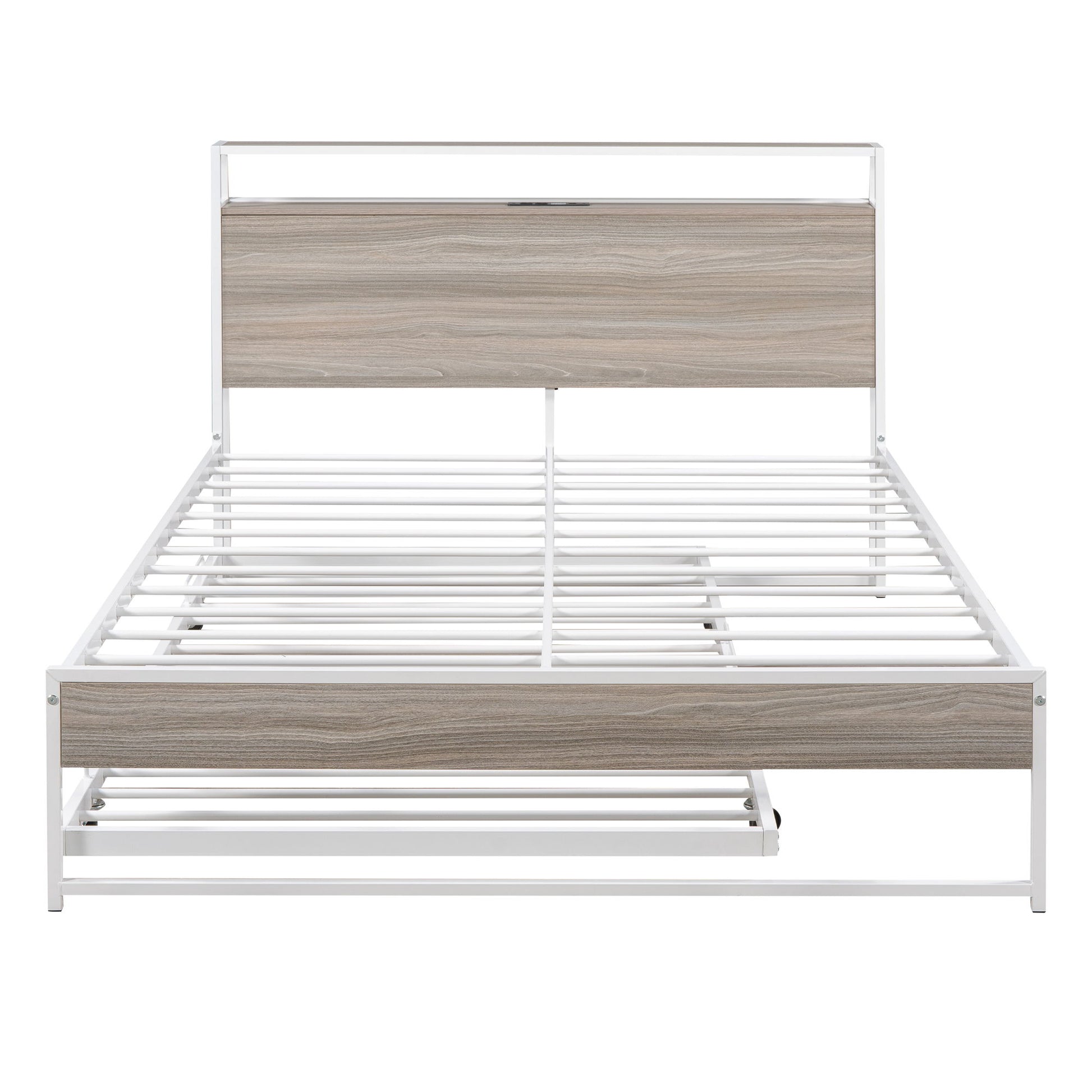 Platform Bed Frame With Trundle, USB Ports And Slat Support, No Box Spring Needed