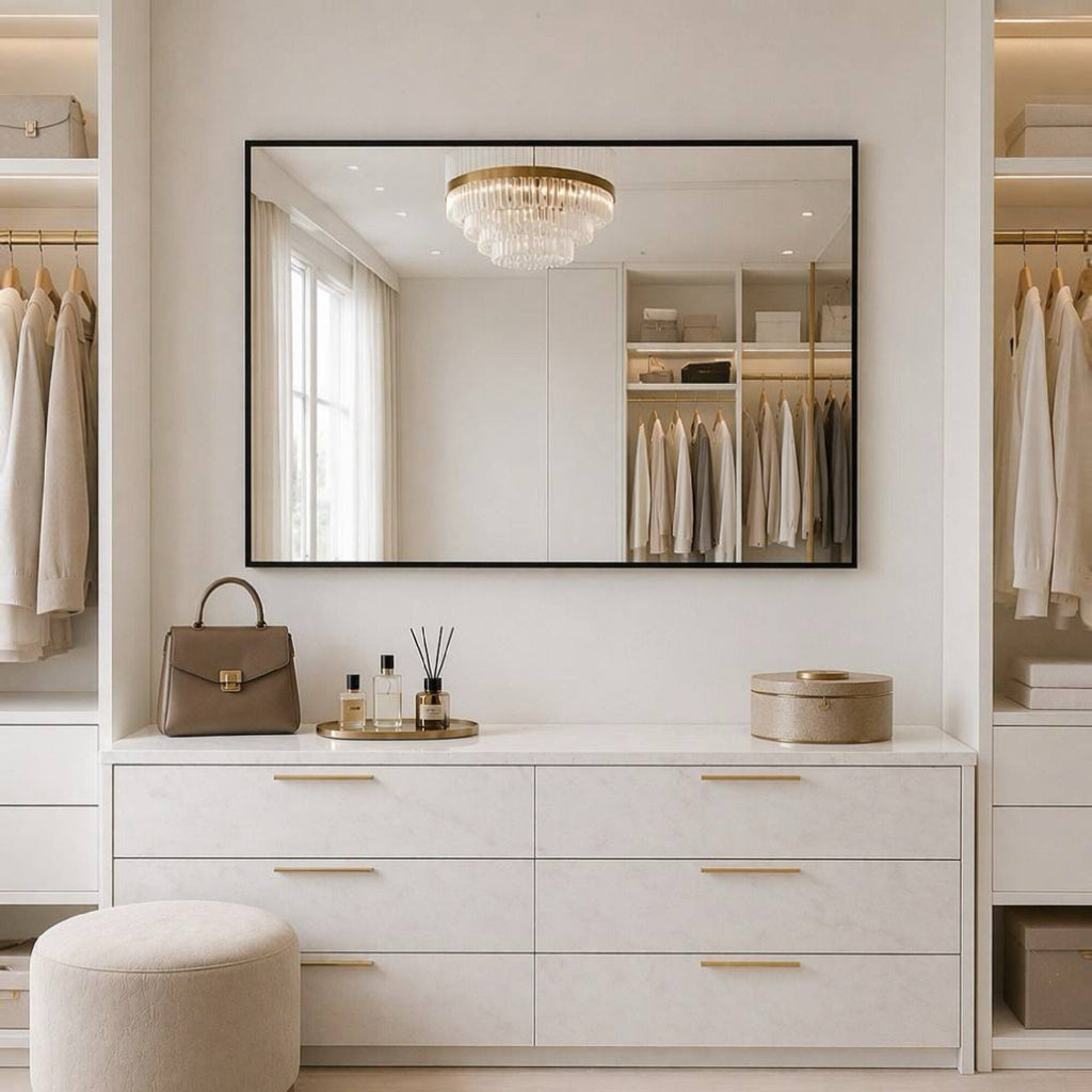 Rectangular Framed Bathroom Wall Mirror, Horizontal Or Vertical Mount