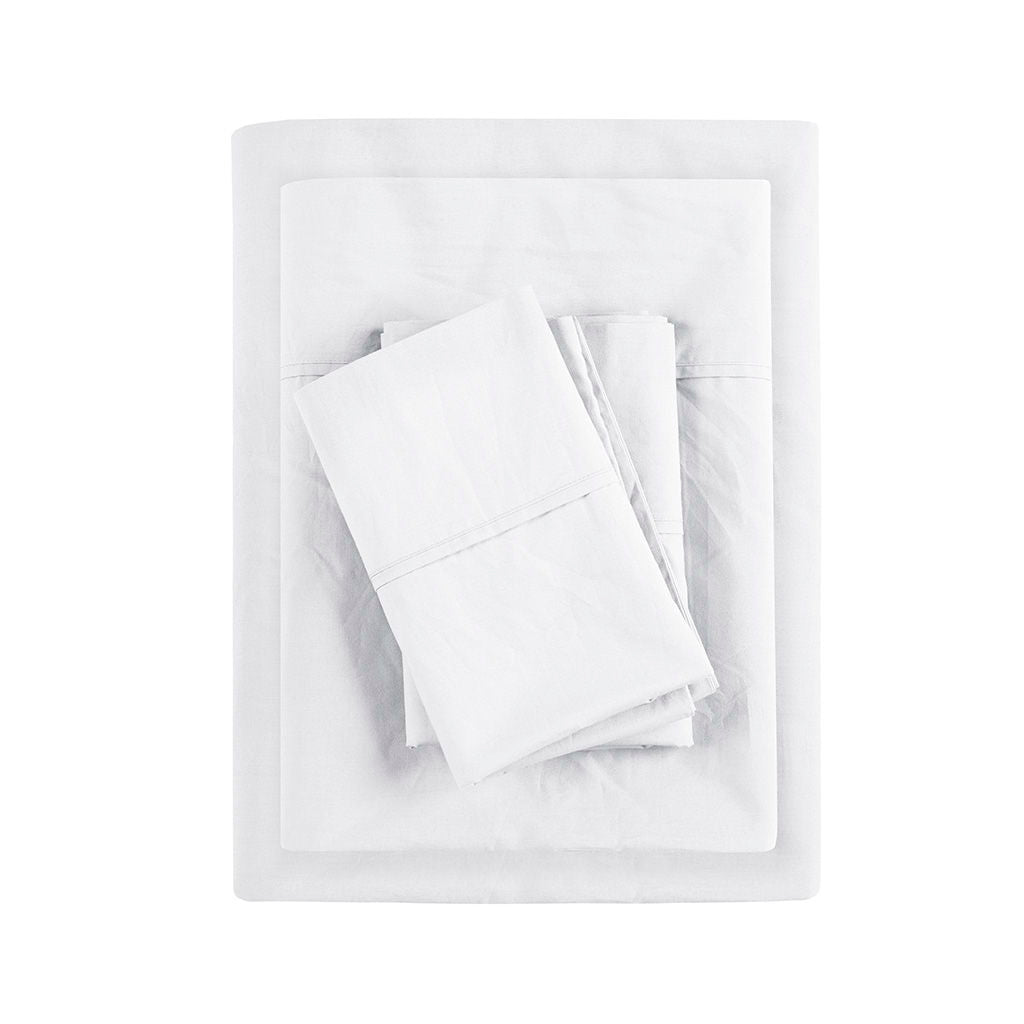 Twin Peached Percale Sheet Set - White