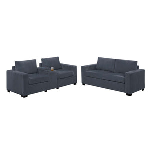 Elegant Simple Sofa Set With Console Cup Holder And Loveseat
