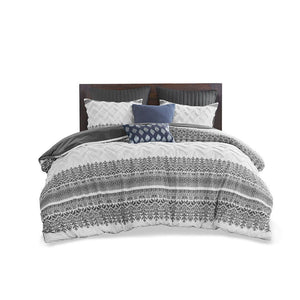 Mila - 3 Piece Duvet Cover Set With Tufting - Gray