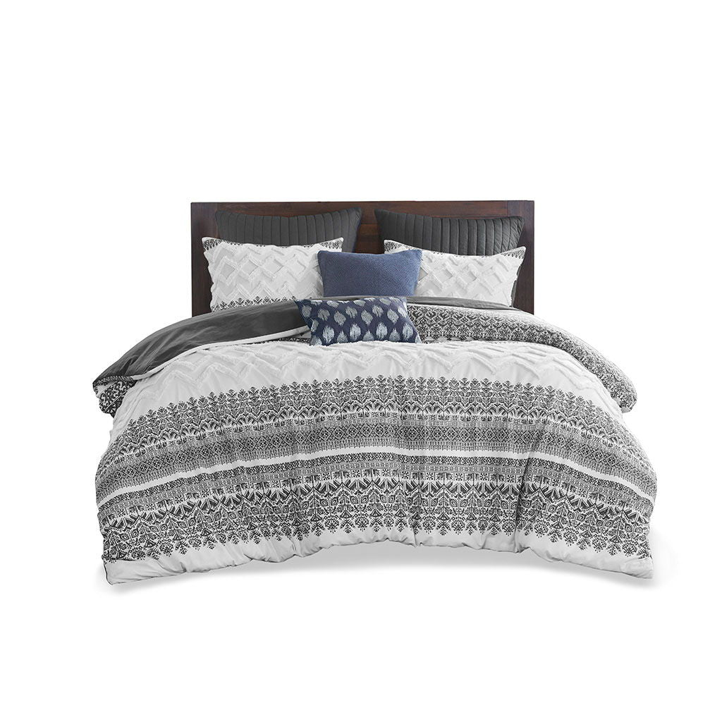 Mila - King 3 Piece Duvet Cover Set With Tufting - Gray