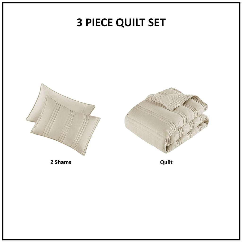 Dune - Poly Gauze Queen Quilt Set - Natural