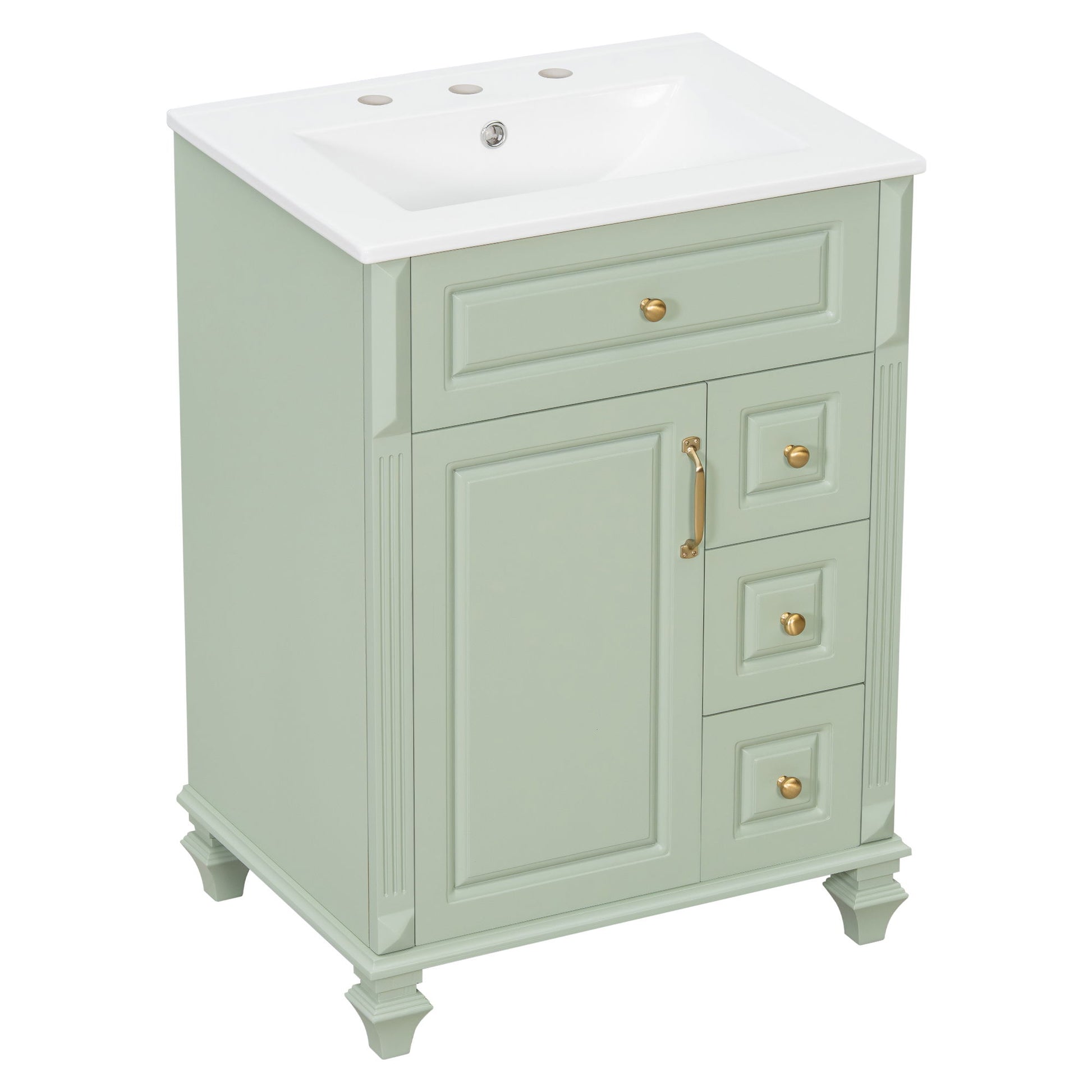 Freestanding Bathroom Vanity With Sink, 3 Drawers & Flip-Out Drawer