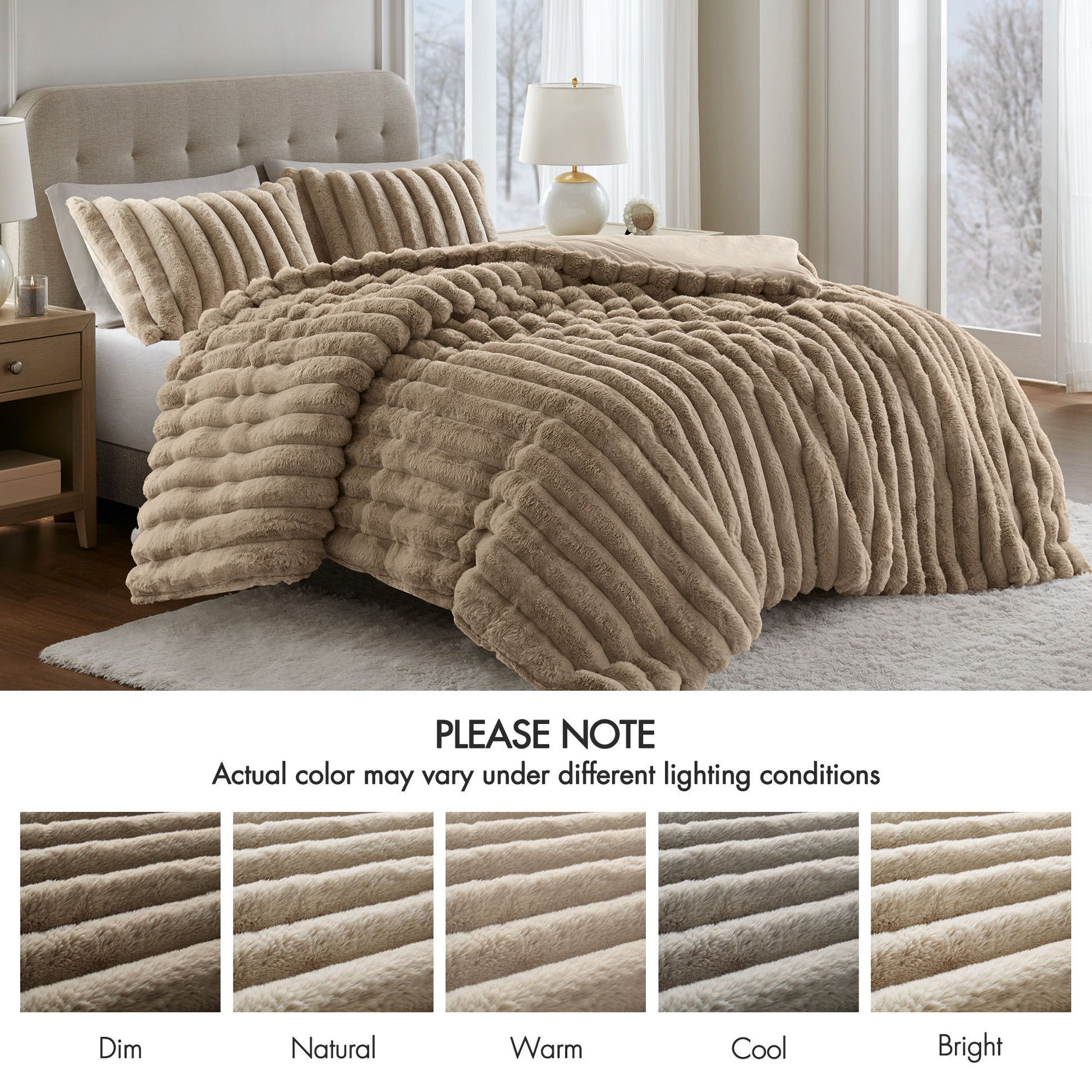 Jasmine - 3 Piece Full/Queen Ultrasoft Ribbed Comforter Set - Taupe