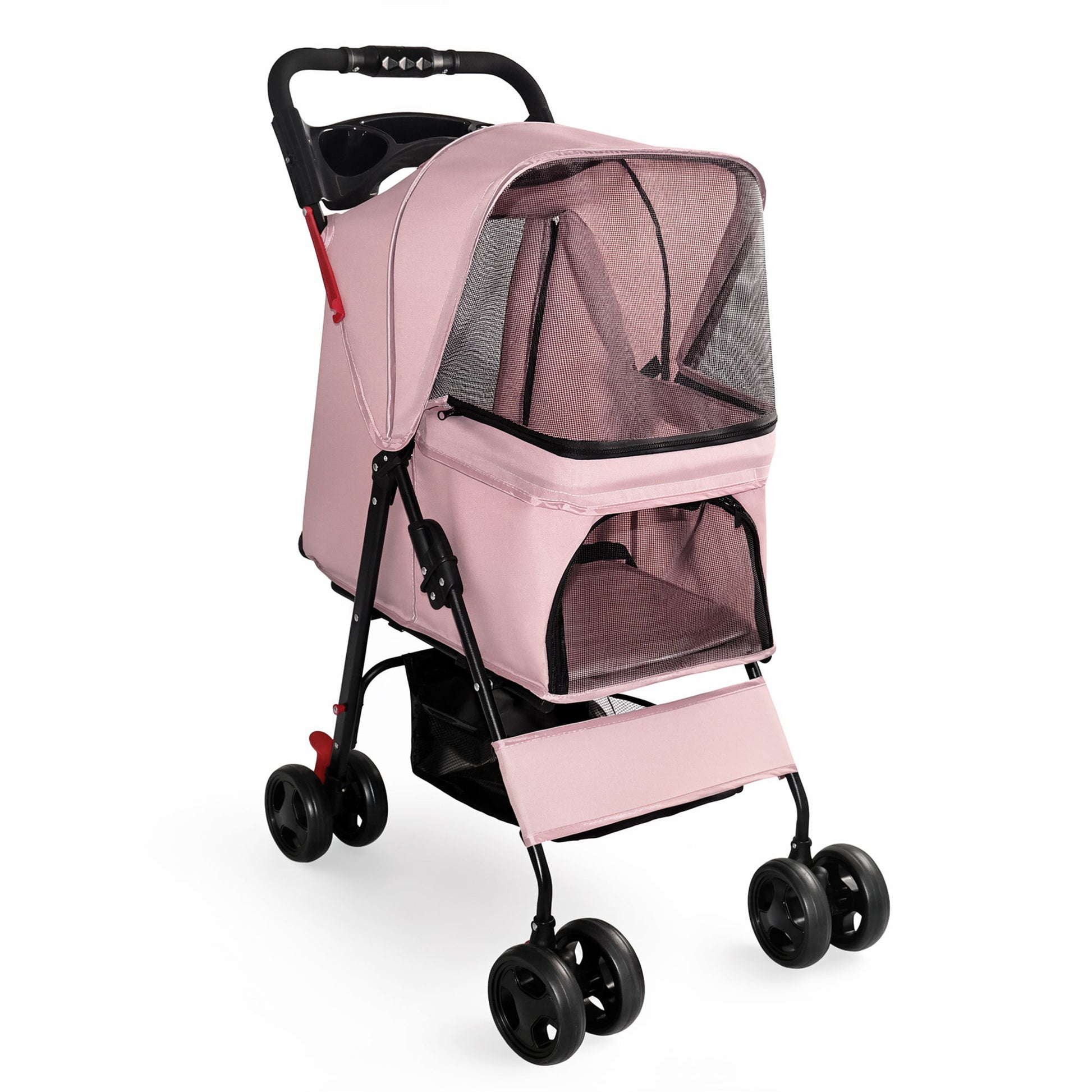 Foldable Pet Stroller For Small Dogs And Cats With Multi Functional Tray