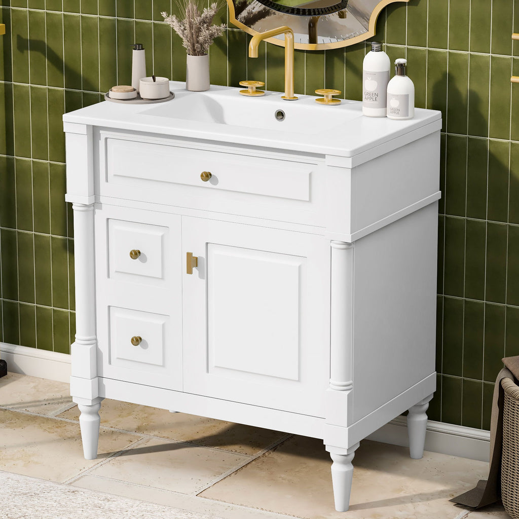 Modern Bathroom Vanity With Sink, Freestanding Cabinet With Flip Drawer & Adjustable Shelf