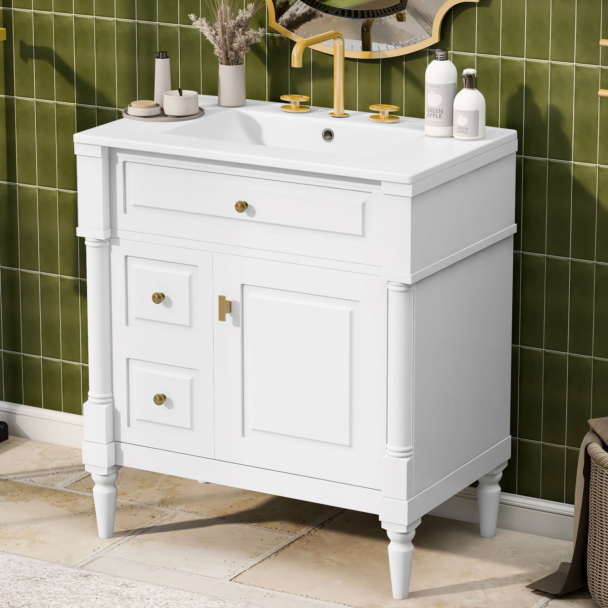 Modern Bathroom Vanity With Sink, Freestanding Cabinet With Flip Drawer & Adjustable Shelf