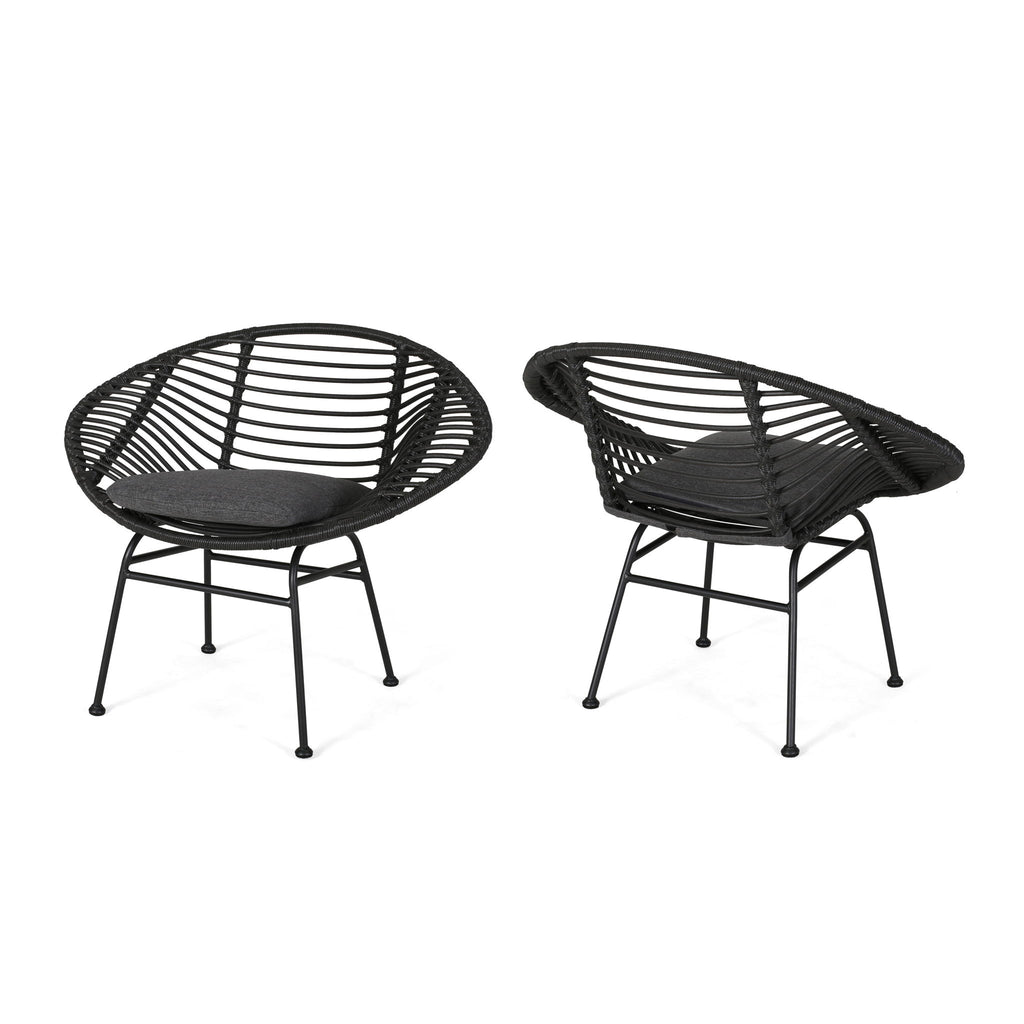 Cordella - Outdoor Woven Wicker Chairs With Cushions, (Set of 2)