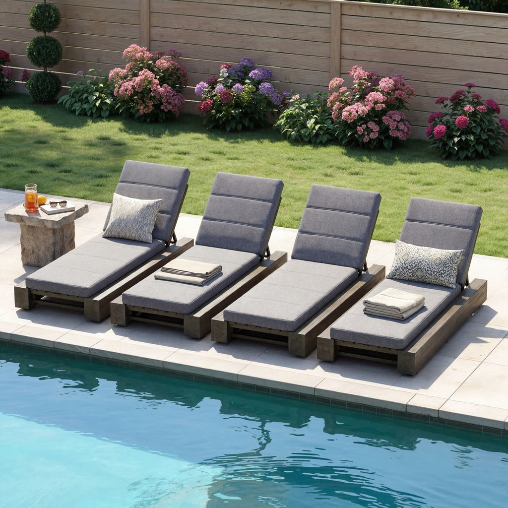 Outdoor Chaise Lounges With Water-Resistant Cushions, Adjustable Backrest