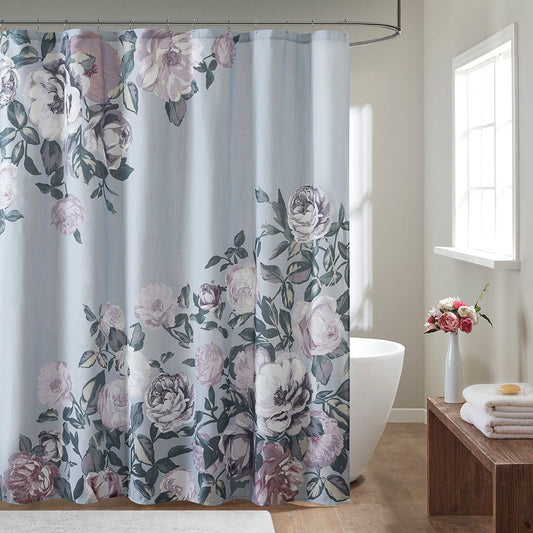 Charisma - Floral Printed Shower Curtain - Gray