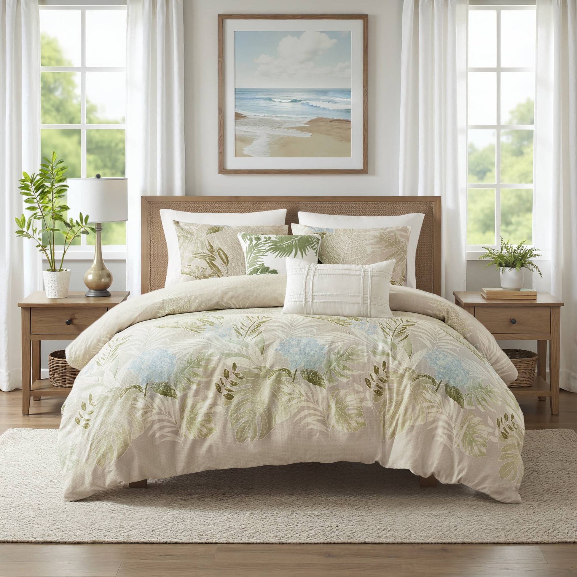 Kiawah Island - 5 Piece King Cotton Duvet Cover Set With Throw Pillow - Taupe