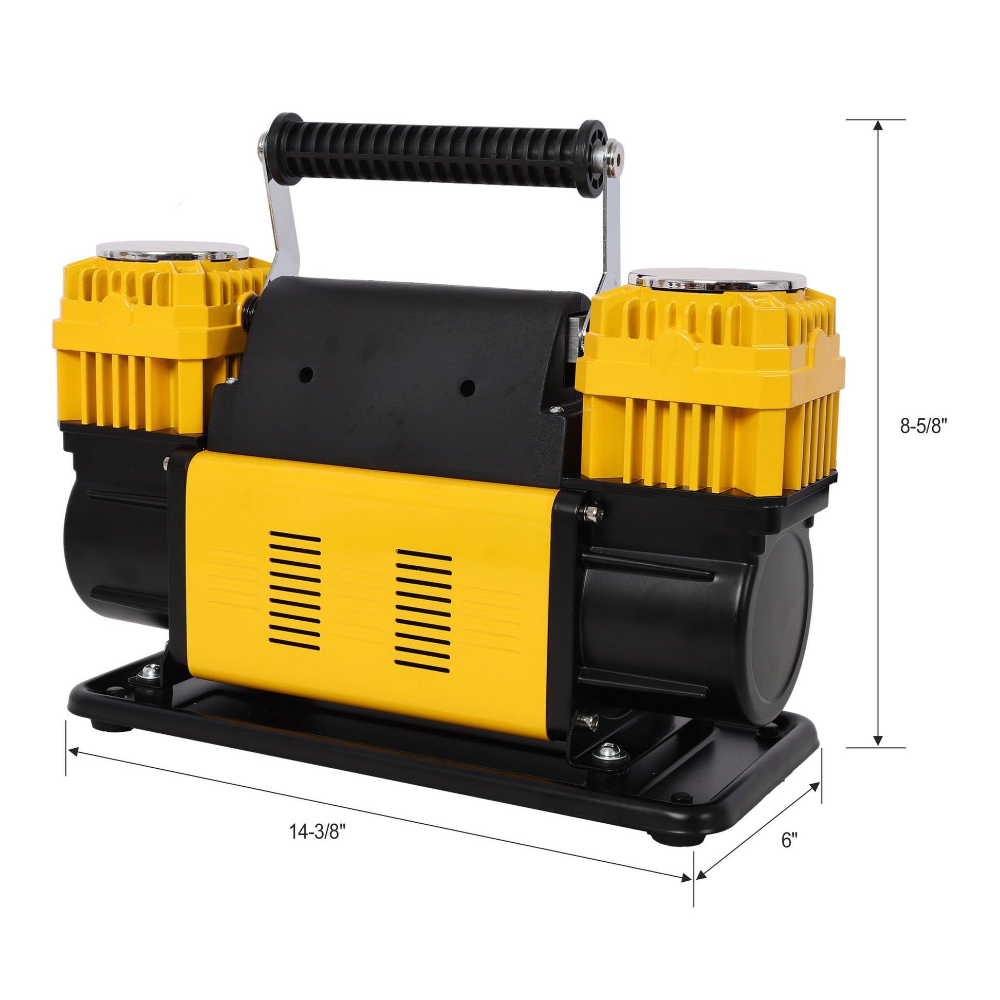 Heavy Duty 12V Dual Cylinder Air Compressor, Tire Inflator With Gauge - Yellow / Black