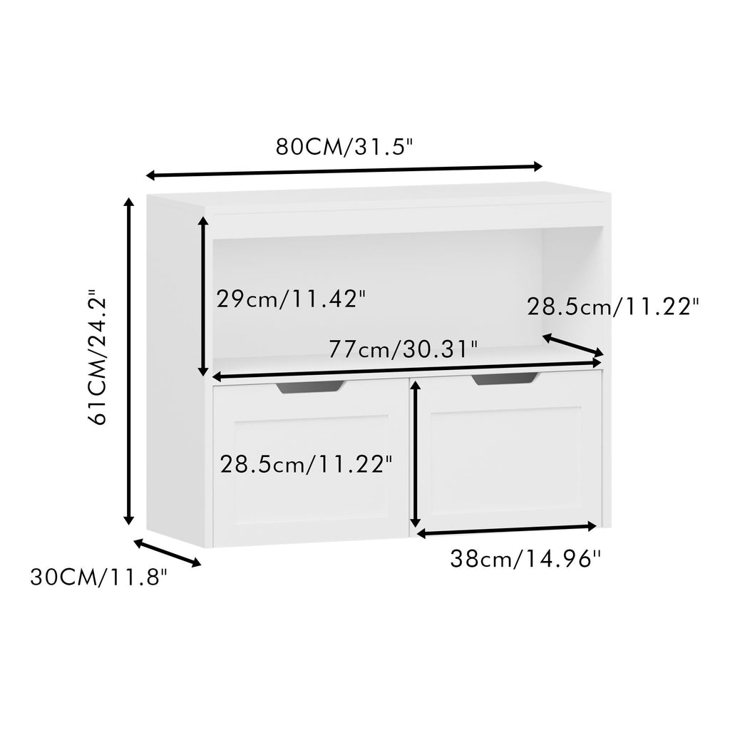 Book Organizer With Large Drawers And Open Shelves, Toy Storage Cabinet With Removable Wheels And Rounded Edges - White